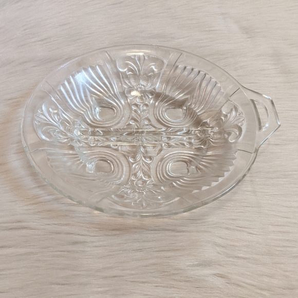 Vintage Other - Vintage etched glass round divided dish